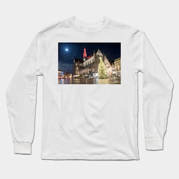 Haarlem Night - Christmas at the St Bavo Church Long Sleeve T-Shirt by RichardGibb